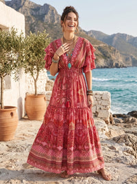 Raspberry rose tiered maxi dress
