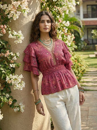 Talise rosewood paisley peplum top