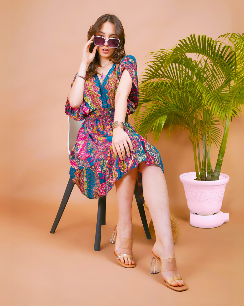 Radiant glow paisley print boho mini dress