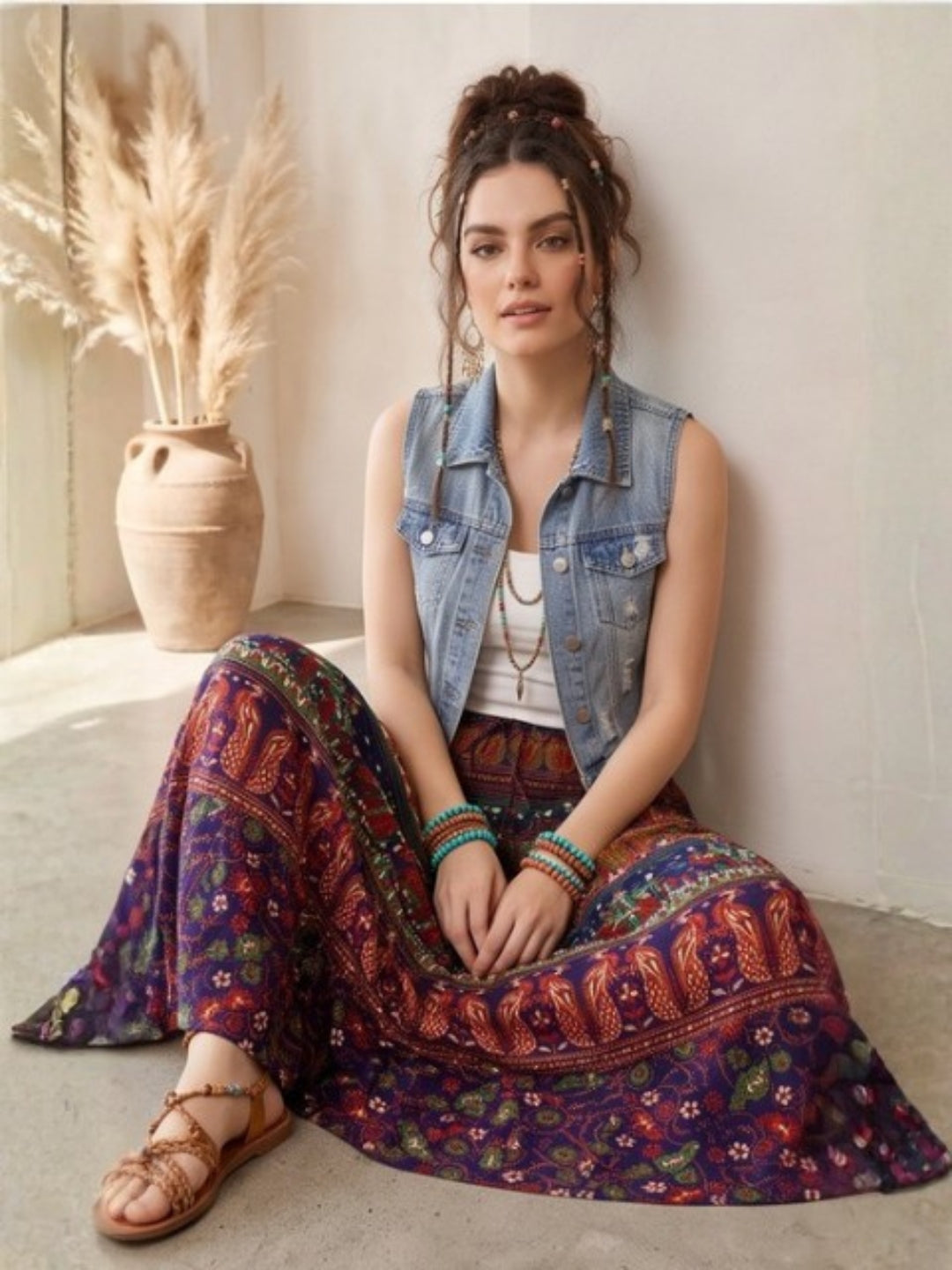 Autumn tapestry boho maxi skirt