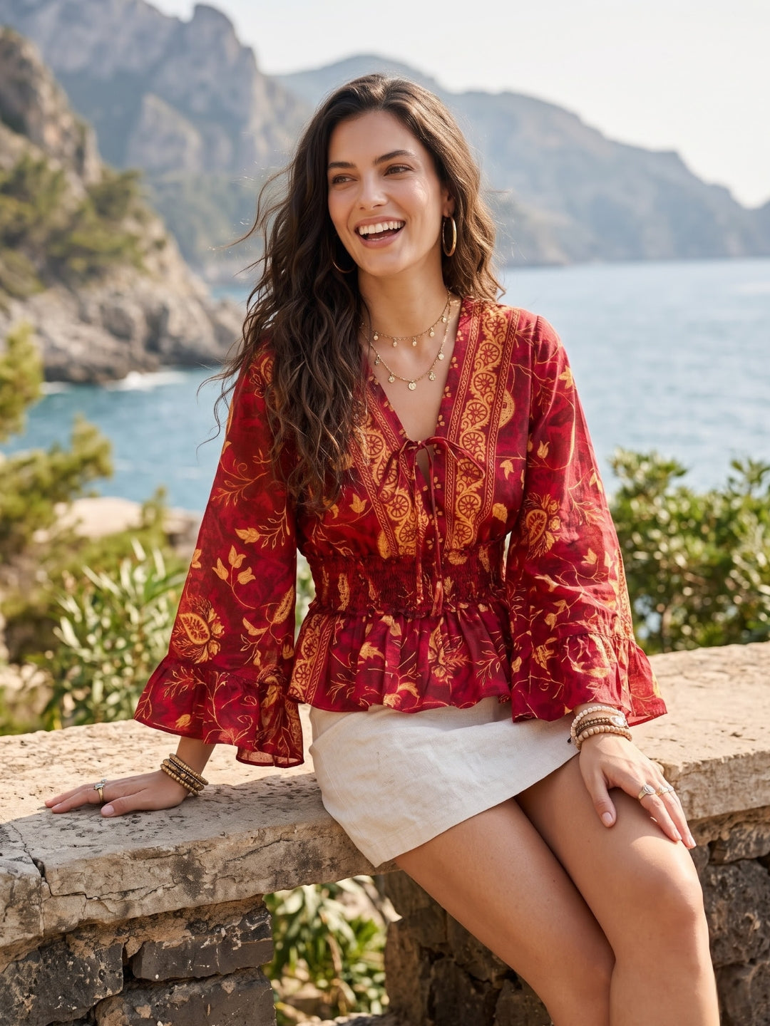 Elodie ruby sunset boho peplum top