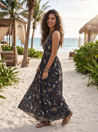 Midnight stardust boho halter maxi dress