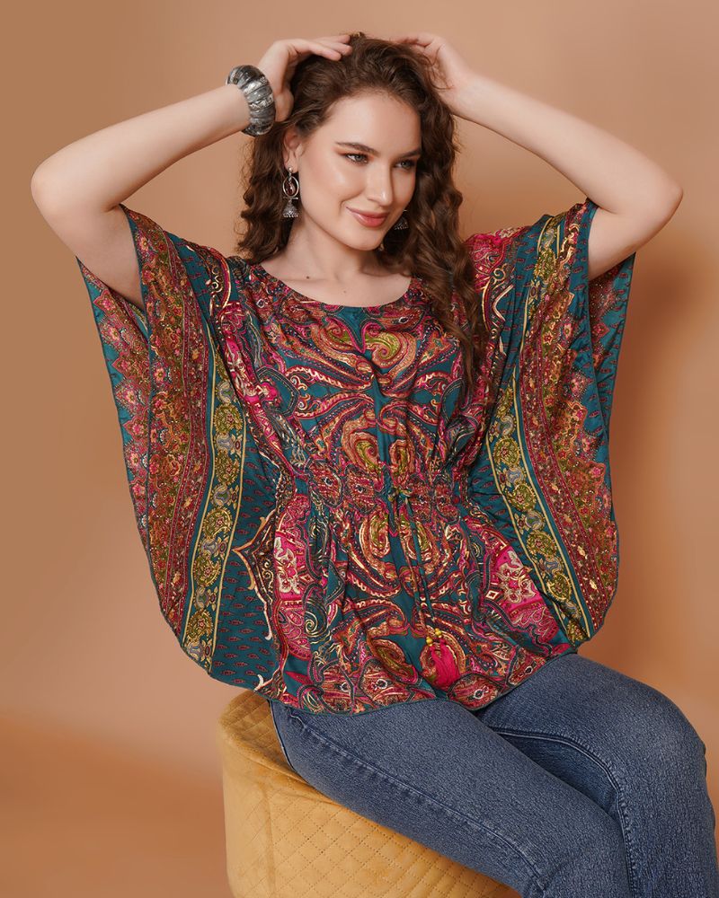 Paisley pop fusion kaftan top