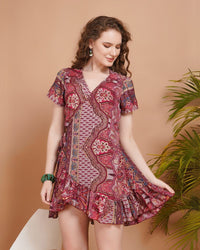 Amira rosewood mini angrakha dress