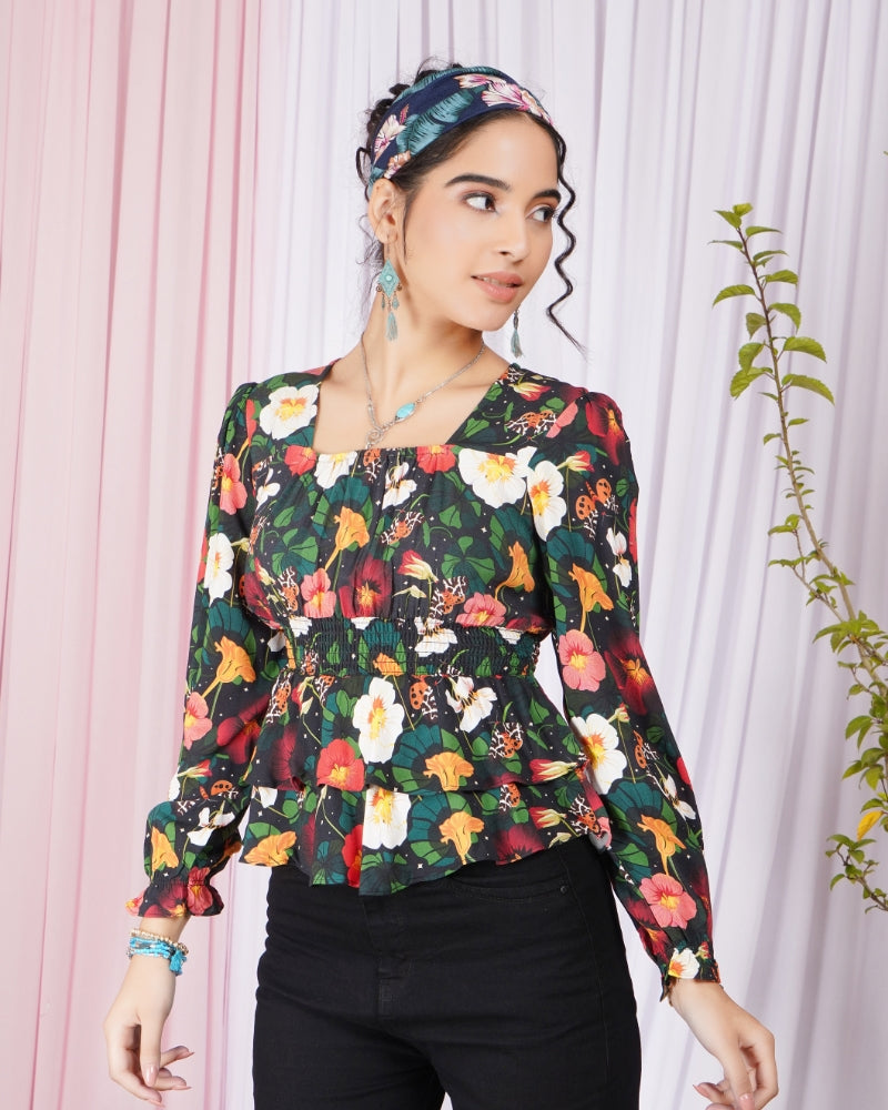 Bella noir petal peplum top