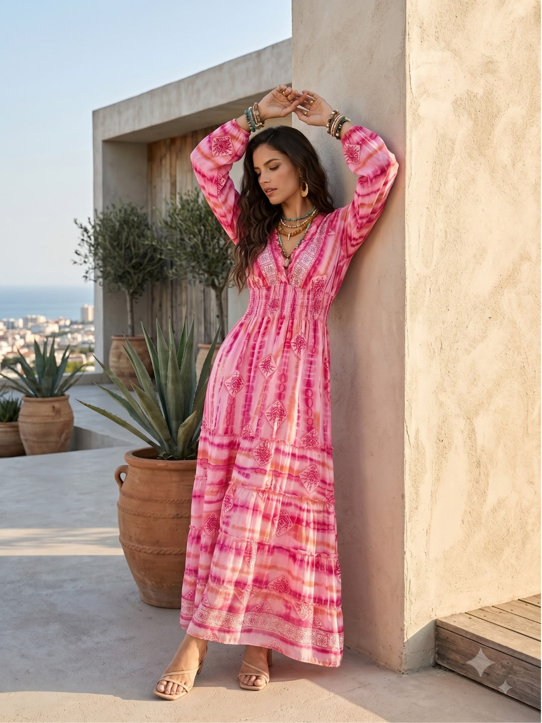 Rosalie raspberry blush boho maxi dress