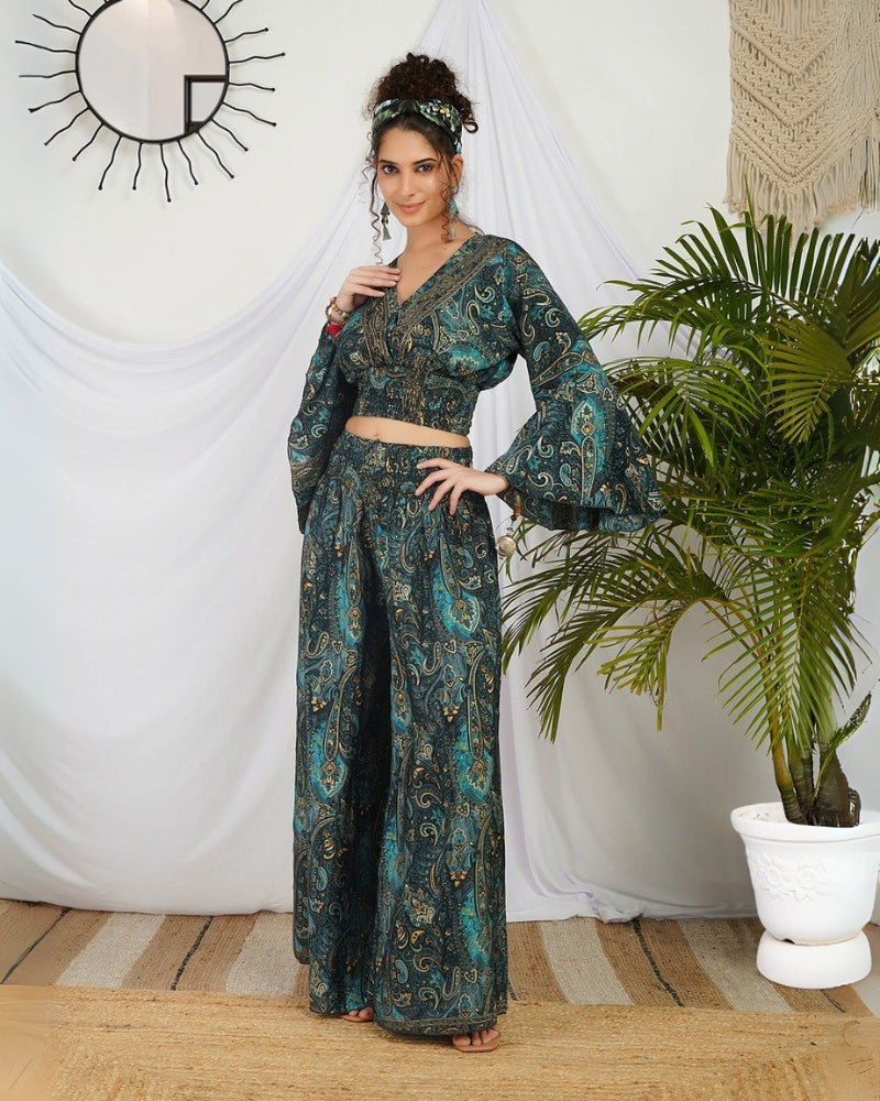 Amira ocean whirl palazzo co-ord set