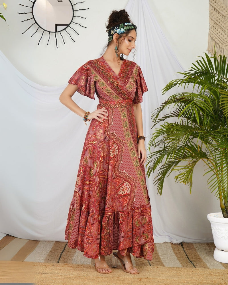 Seliora crimson paisley boho maxi dress