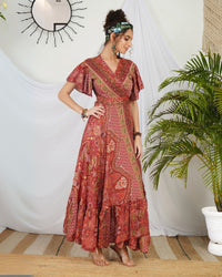 Seliora crimson paisley boho maxi dress