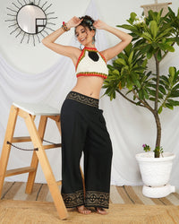 Midnight bloom wide leg cotton trousers
