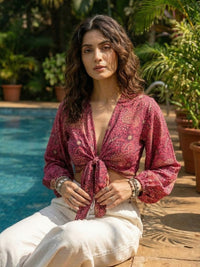 Elira rosewood paisley boho wrap Top