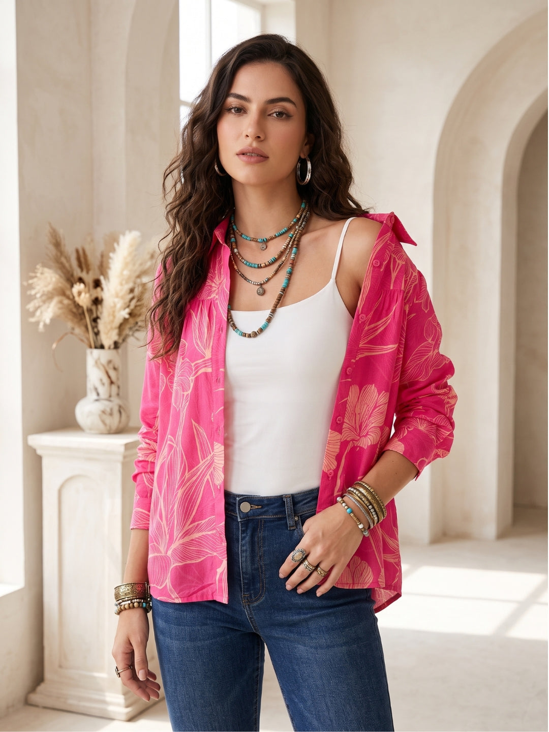 Amelie pink mirage boho shirt