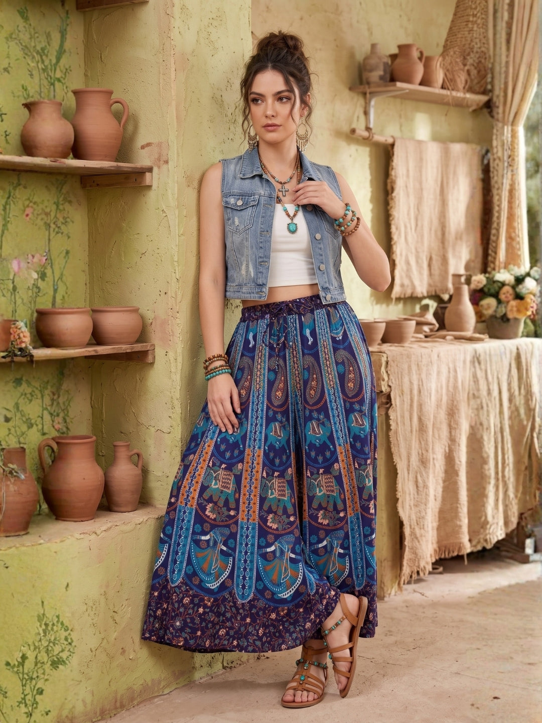Midnight tide bohemian skirt