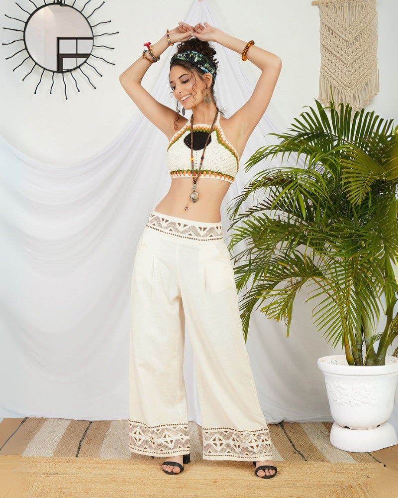 Moon ivory wide leg cotton trouser
