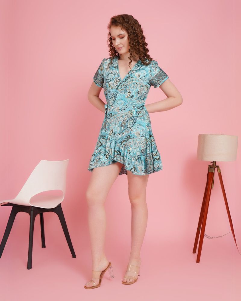 Elina sky glow mini angrakha dress