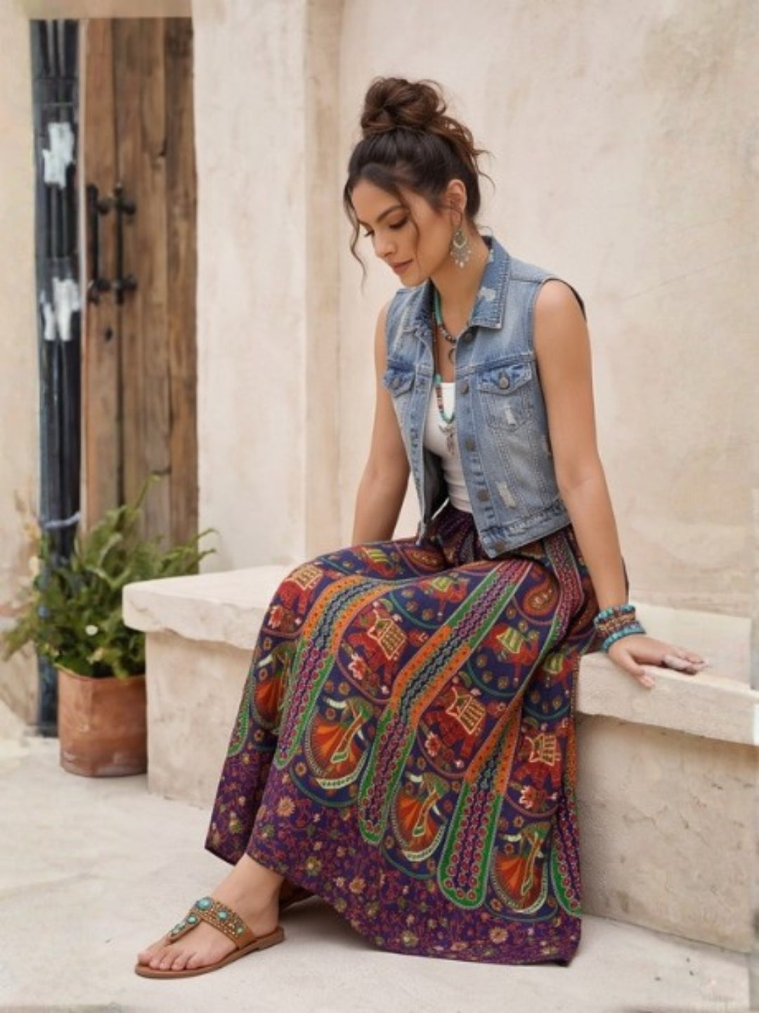 Peacock trail bohemian skirt