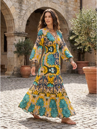 Turquoise marigold boho maxi dress