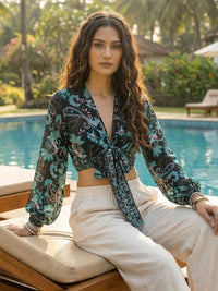 Thalise ocean ink boho wrap top