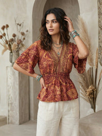 Marzella amber paisley boho peplum top