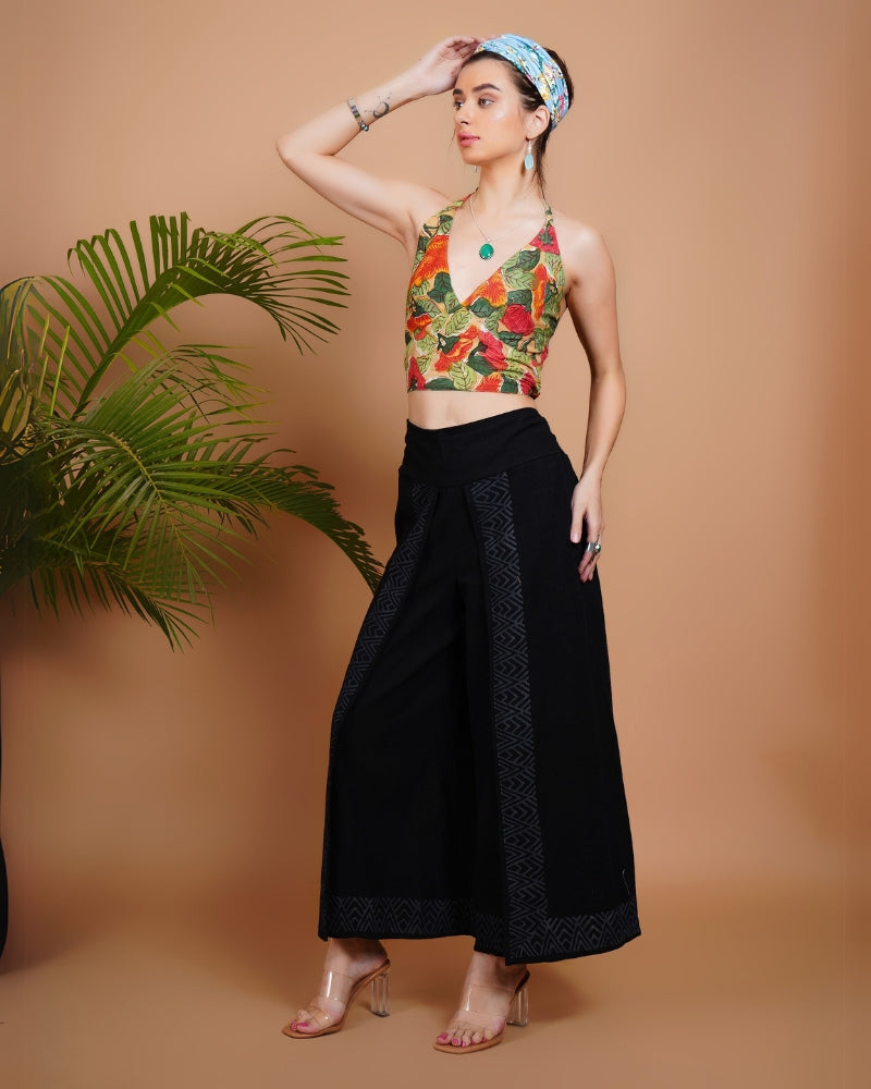 Crimson flora cotton bohemian crop top with halter neck