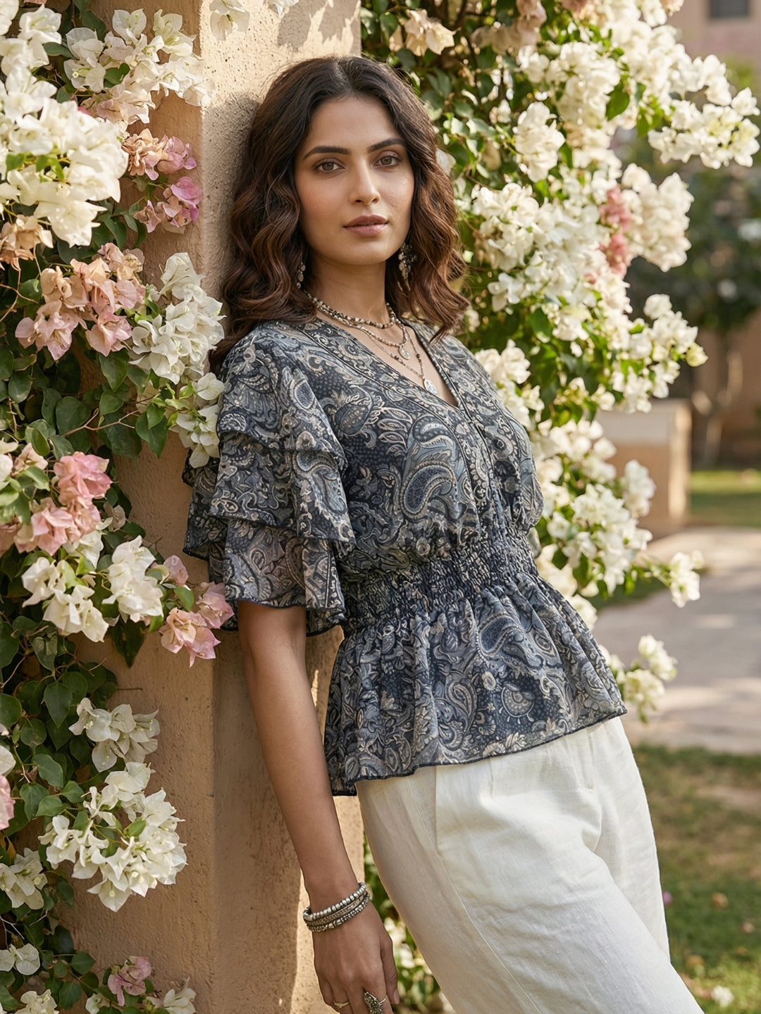 Kaelith smoky paisley peplum top