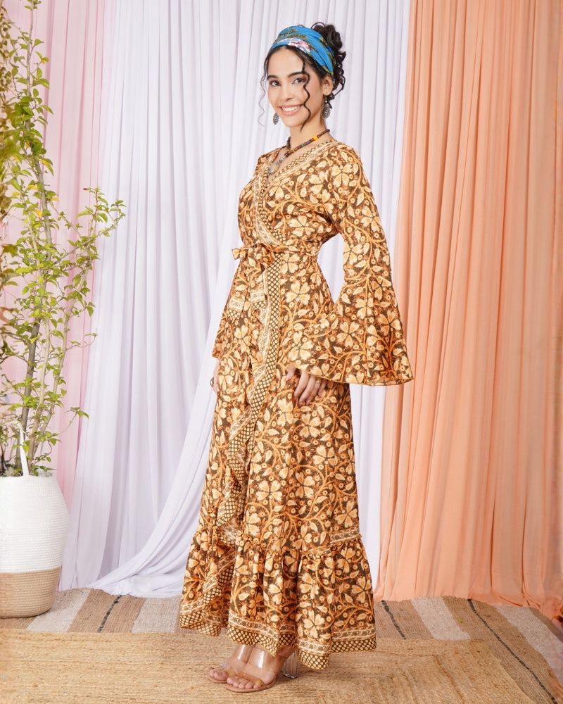Elowen honey ochre wrap maxi dress