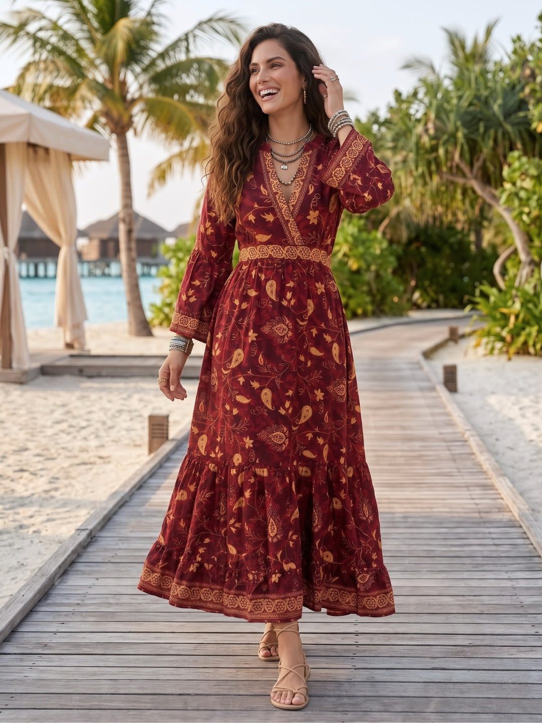 Mulberry merlot boho maxi dress
