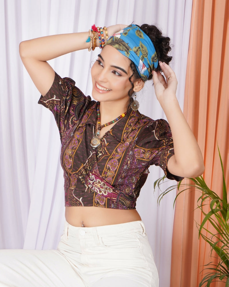 Elowen plum collar wrap top