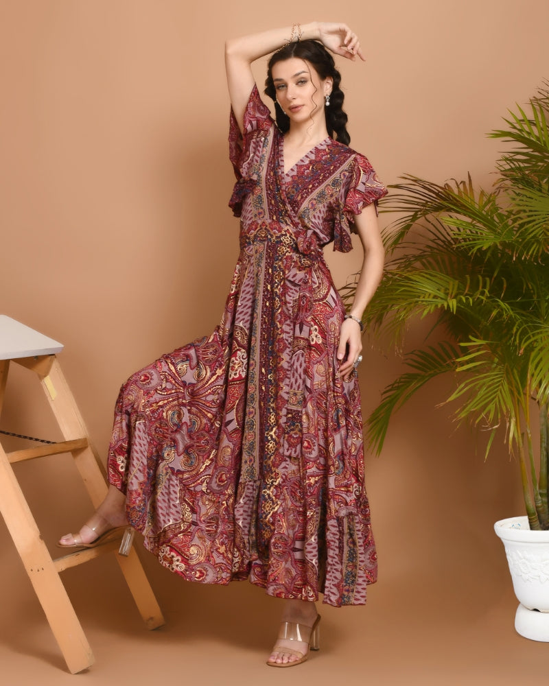Maribel paisley maxi wrap dress
