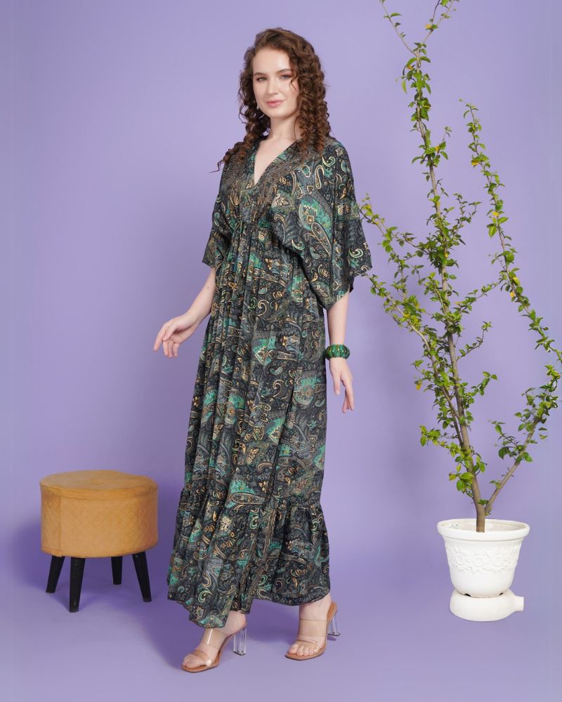 Emerald eclipse kimono maxi dress