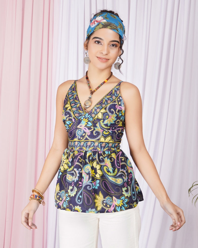 Seraphine midnight paisley spaghetti top