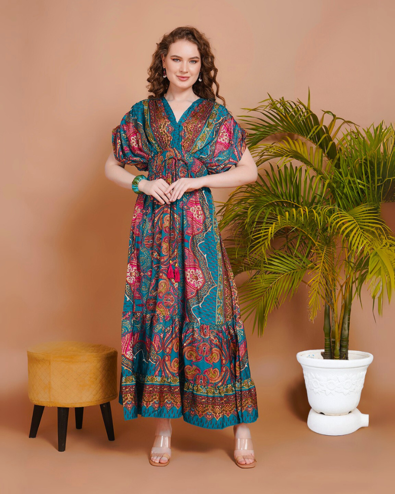 Maira peacock bloom maxi dress