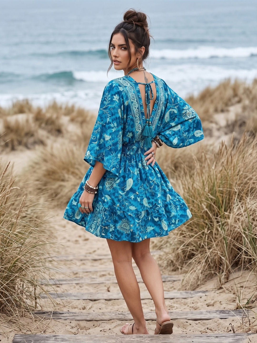 Marielle blue lagoon boho mini dress