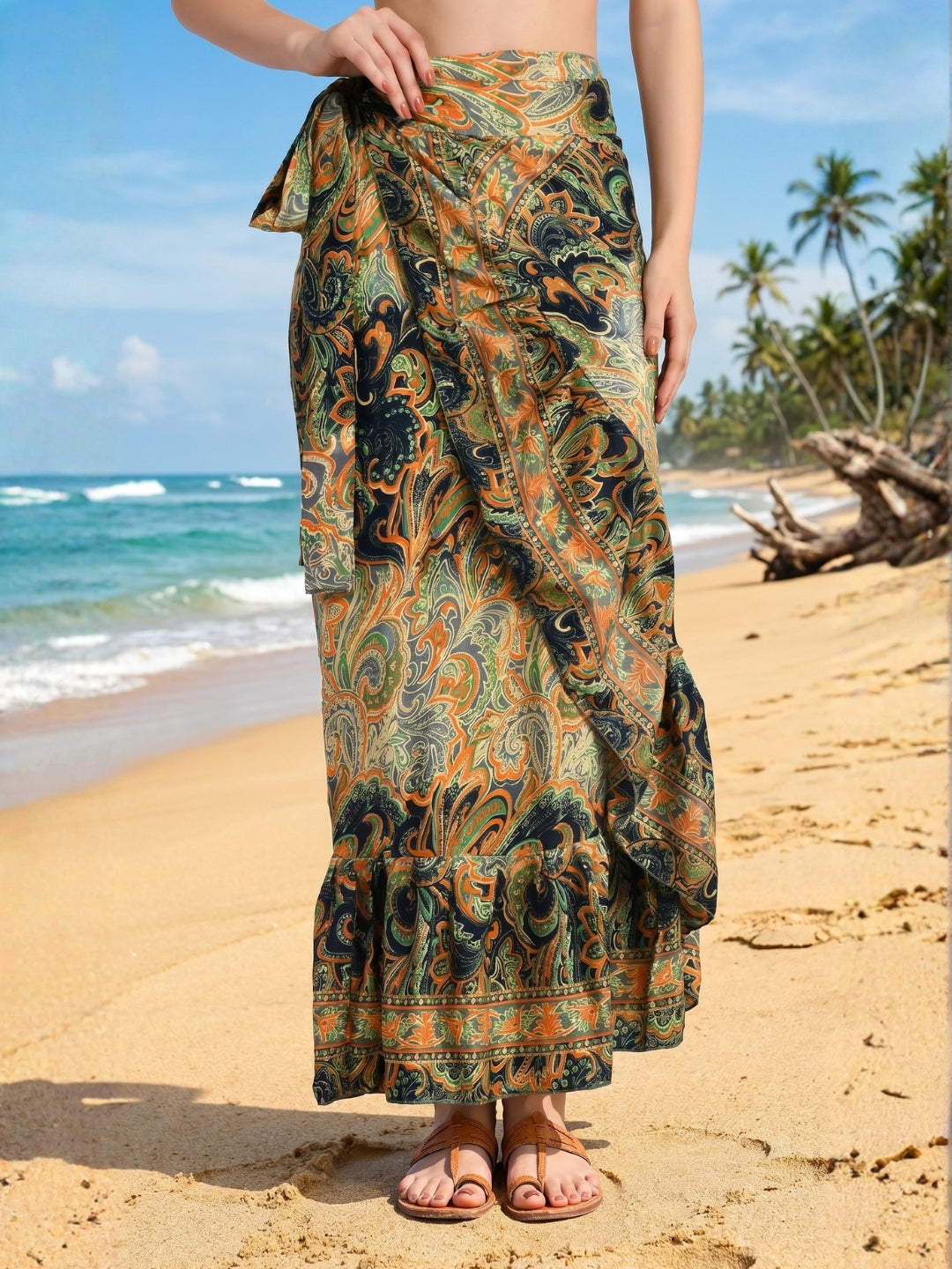 Evelisse olive mirage boho wrap skirt