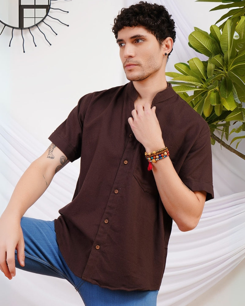 Kairo deep-cocoa mandarin cotton shirt