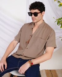 Keaton sandstone drift mandarin cotton shirt