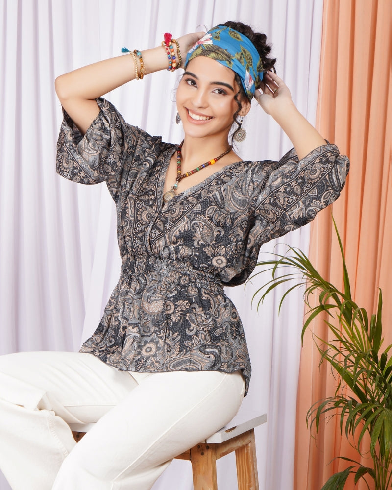 Moonlit paisley boho peplum top