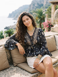 Black pearl bohemian peplum top