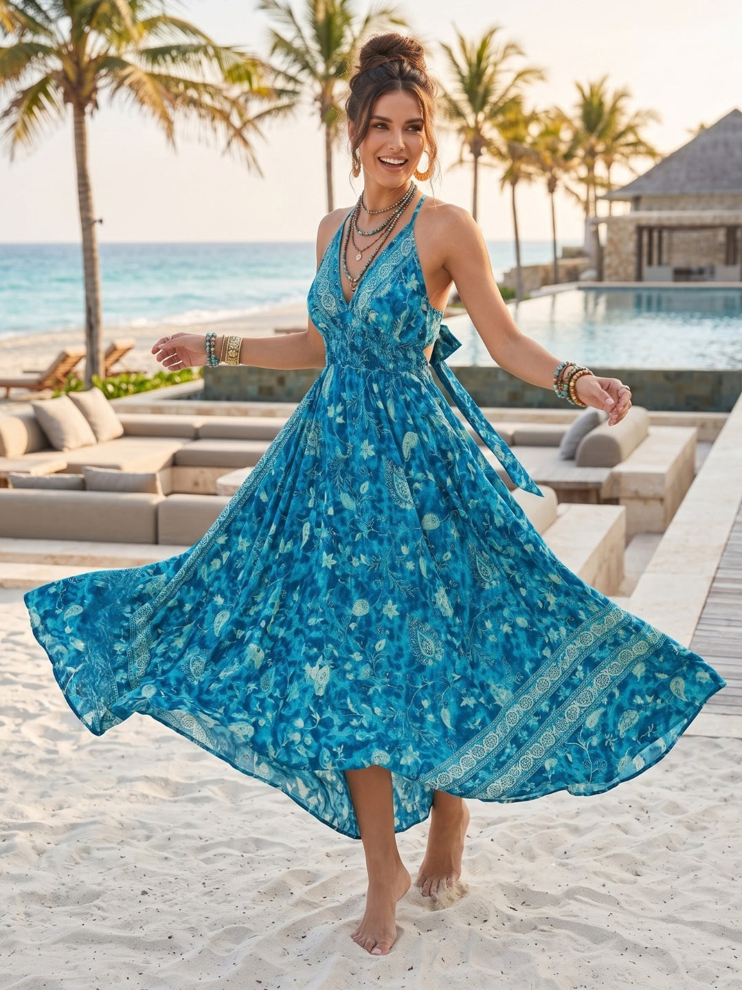 Calista blue bohemian maxi dress