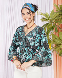 Kaelia aqua bloom peplum top