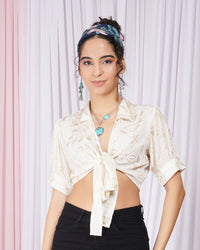 Liora soft-ivory collar wrap top