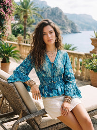Blue lagoon bell sleeve boho top