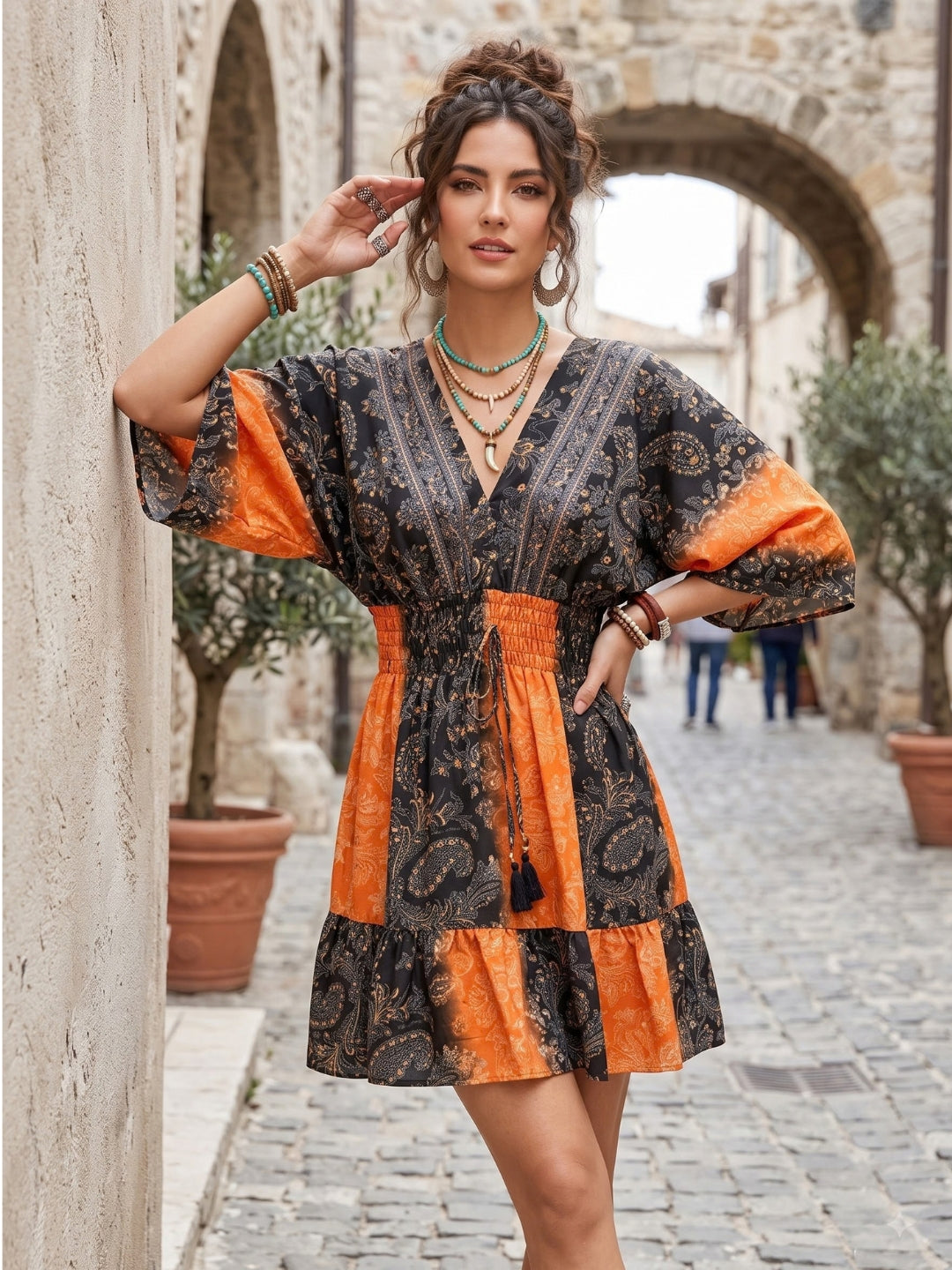 Cosette sunset noir boho mini dress