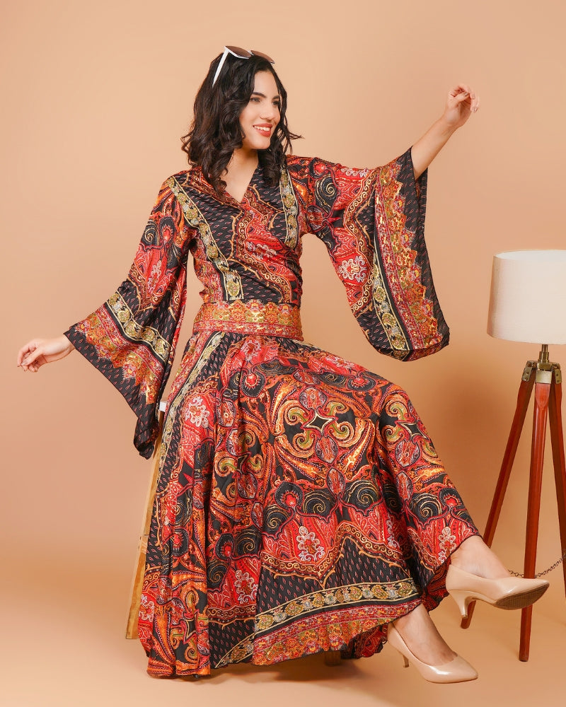 Midnight paisley elegance co-ord with golden glow