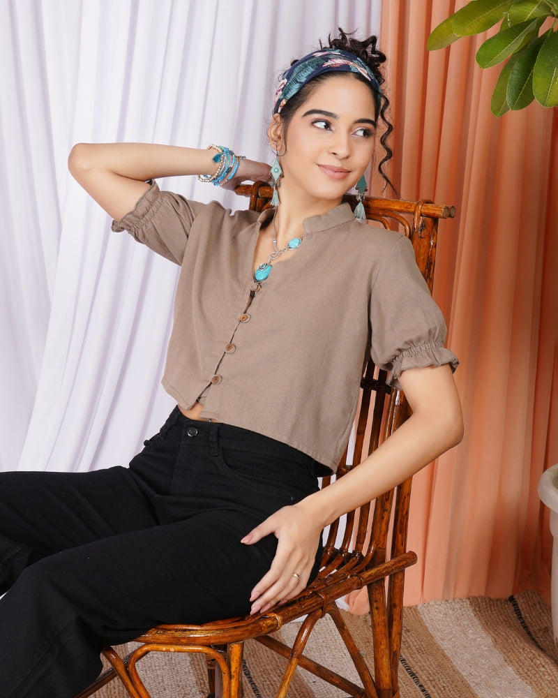 Elowen desert-Mist V-neck cotton top