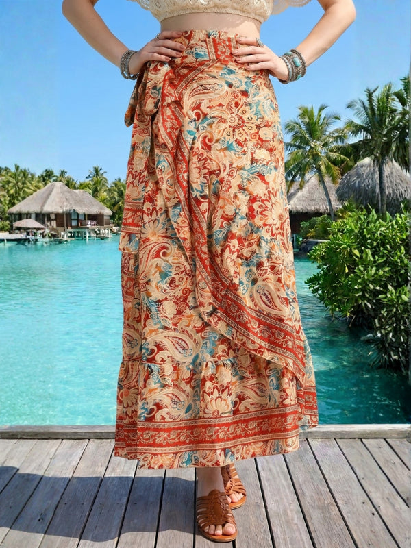 Elira cinnamon tide boho wrap skirt