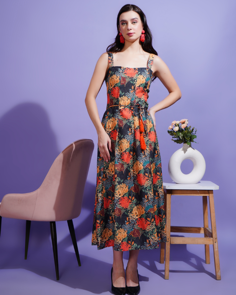 Midnight blossom midi dress