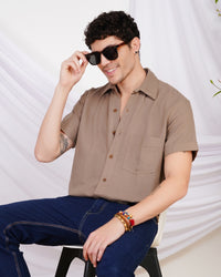 Lennox taupe trail cotton shirt