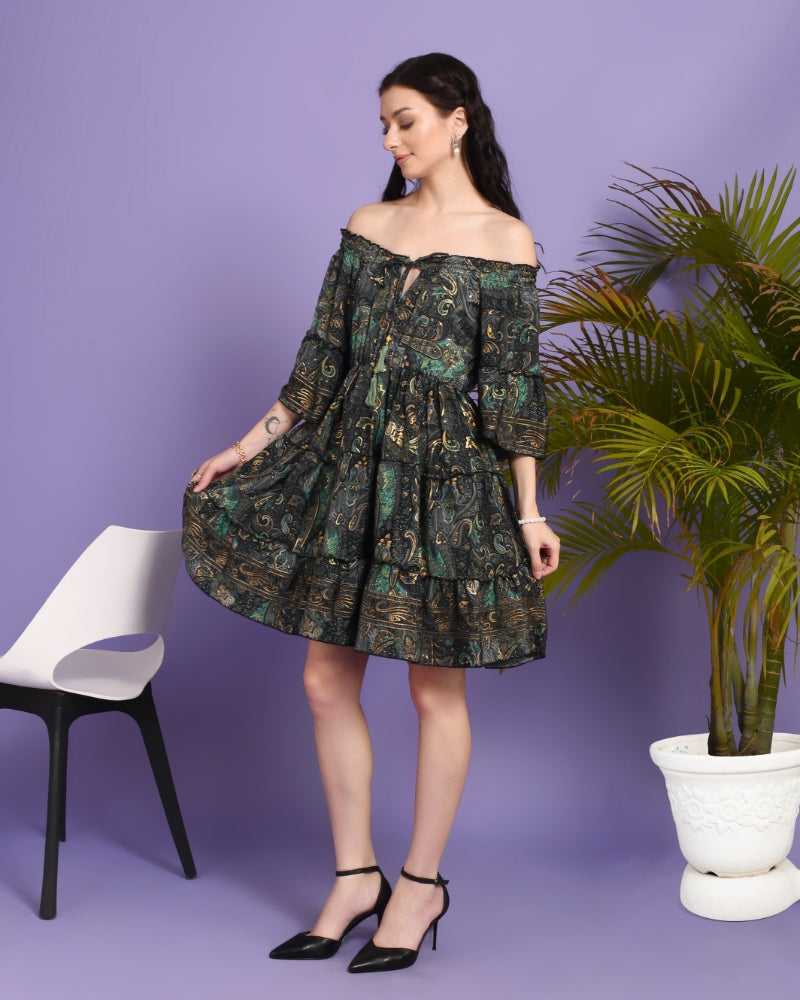 Zoya forest muse off-shoulder mini dress