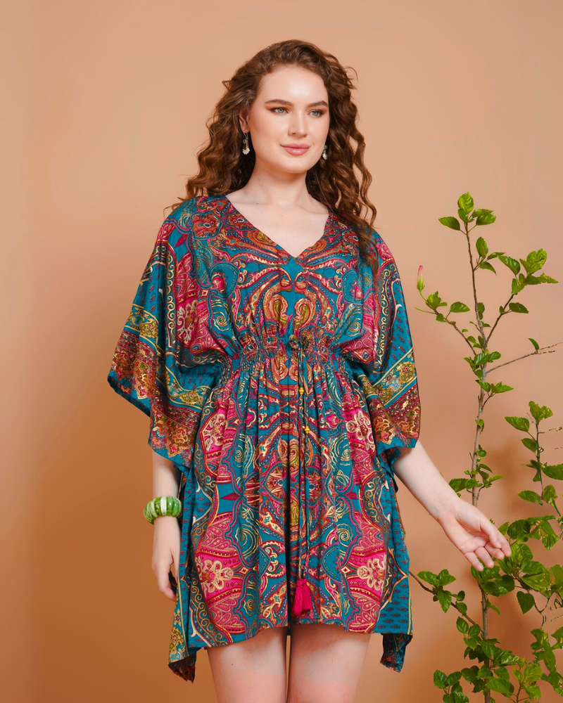 Siena paisley pop kaftan mini dress